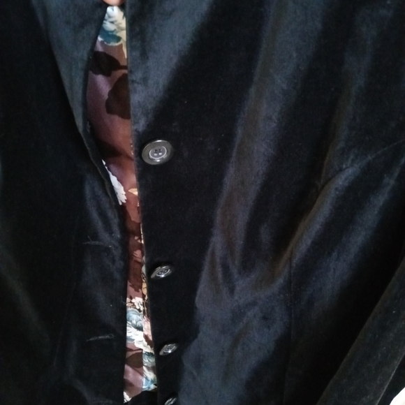 Dennis Basso Black Suede Sz 2X Floral Lined Dress Coat, Garment Bag Purple Blue - Picture 4 of 11